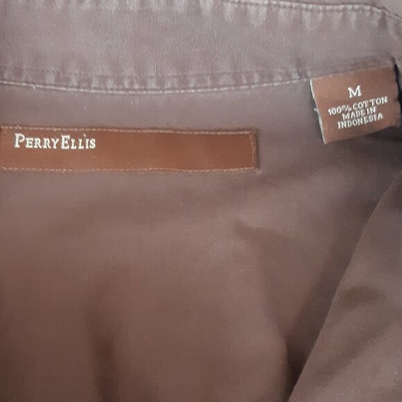 Perry Ellis SZ M Chocolate Brown Cotton Men's LS Cargo Shirt - Picture 5 of 15